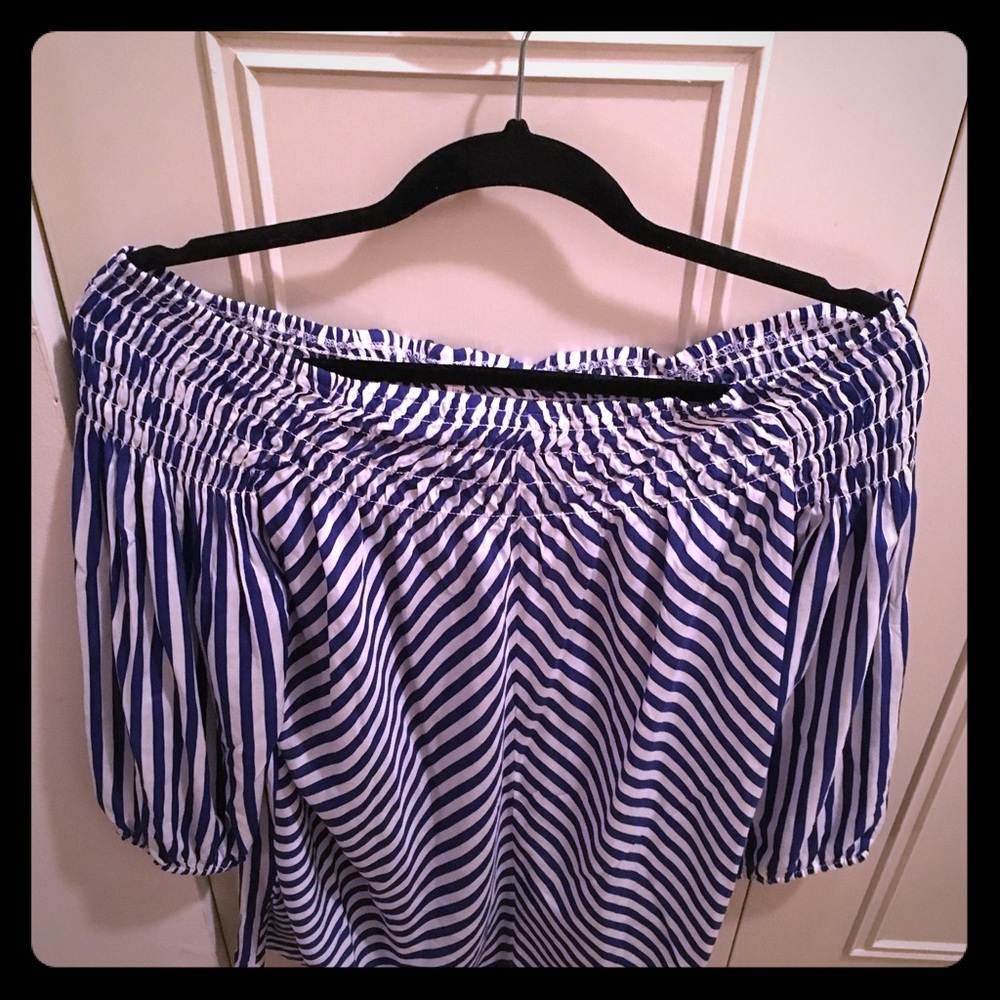 Royal Blue and White Striped Off The Shoulder Top